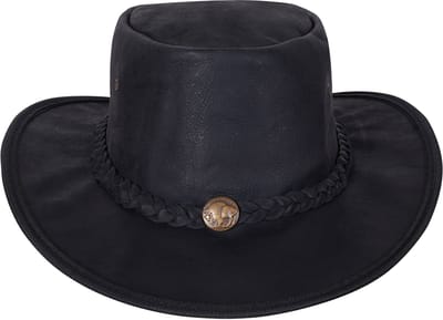 Urban 5884® - Cowboy - hat/Hoed - Zwart - Cracker - 100% Leer - Opvouwbaar - Uniseks - volwassene - Maat S
