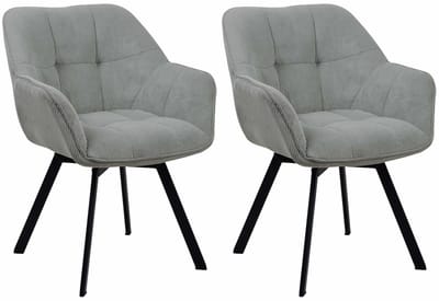 CLP Jordi Set van 2 eetkamerstoelen - Met armleuning - Metaal frame - Ribstof/grijs
