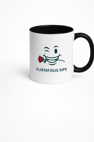 FLIRTATIOUS SIPS Mok met Knipoog Gezicht & Rode Roos - Grappige Koffie Beker