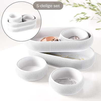 Fleuriek - Luxe catch-all trays set 5-delig - Multifunctionele opbergset voor paperclips, elastiekje, make-up en sleutels - Stapelbare organizers - Wit