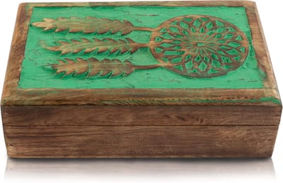 Houten Sieraden Doos - Decoratieve Opberger - Sieraden Organiseren - Handgemaakt Rustiek Design - 1 Pound Gewicht - Groen