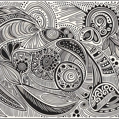 Doodle aboriginal schilderij | Prachtig geïnspireerd Aboriginal kunstwerk vol levendige Doodle details | Kunst - 80x80 centimeter op Dibond | Foto op Dibond
