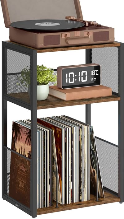 Vedder House - Platenkast voor LP - Platenspelertafel - 30x43x69cm - Muziektafel - 3 niveaus - Bijzettafel - Draaitafelstandaard
