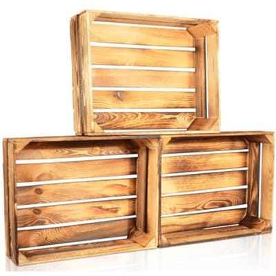 Houten gevlamde fruitkisten set van 3 - 50 cm x 40 cm - Ideaal voor opslag en decoratie