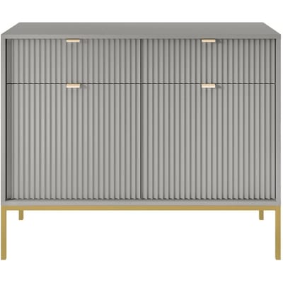 Selsey Vellore - tweedeurs ladekast 104 cm - grijs met gecanneleerde fronten en goudkleurige omlijsting