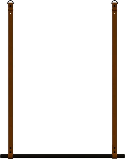 Kapstok/ kledingrek 80cm - aan leren banden - Handles and more® | L.BRUIN - stang: zwart metaal