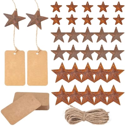 Dailygoods- Kraft Tags 60 Stuks - Rustieke Sterren - Metalen Hangers - Kartonnen Etiketten - Jute Koord 5 M - DIY Decoraties - Decoratie Tags