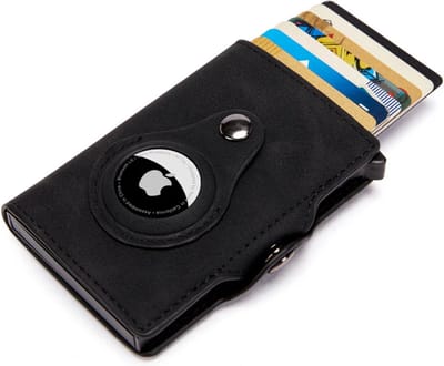 Pasjeshouder met AirTag Houder - Leer - Pasjeshouder Uitschuifbaar - Zwart - Cardholder - Portemonnee Heren & Dames - Kaarthouder met plek voor Airtag - Portefeuille - DELAGO
