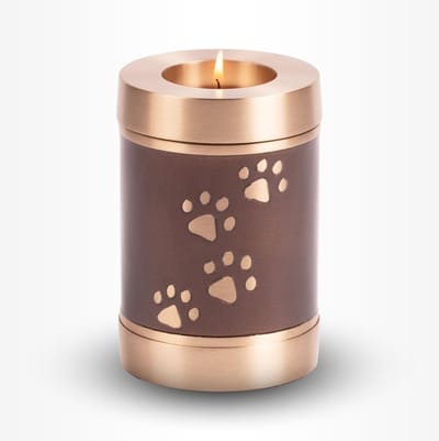 Honden Urn Waxinelichtje Middel 600 ml Bruin Goudkleurig Pootjes - Dieren Urn voor As Crematie - Urn Hond - Urn Kat