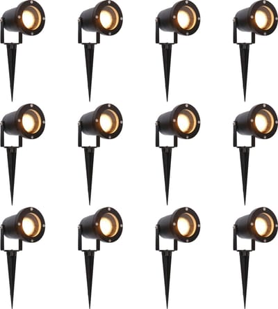 LongLife LED Tuinspots met kabel en stekker - Draaibaar en kantelbaar - 31 cm - Zwart - 12 stuks - Tuinspot - Tuin spots - Garden lights - Prikspot - Prikspots buiten