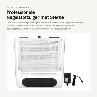 Dailygoods- Nagelstofzuiger 80 W - Nagelstofverzamelaar - Sterke Zuigkracht - Manicure Gereedschap - Voor Acrylgel - Afmetingen 24 x 23 x 7,5 cm - Stofzuiger