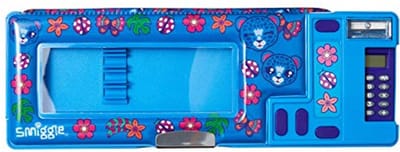 Pop Out School Etui voor Kinderen met Rekenmachine en Puntenslijper - Luipaardprint, Donkerblauw