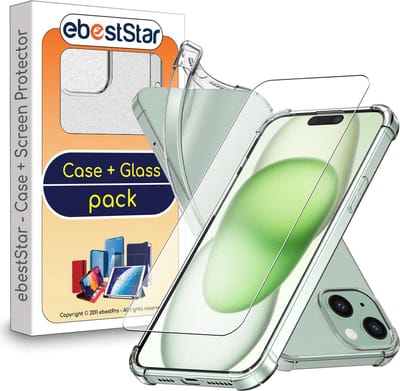 ebestStar - Hoes geschikt voor iPhone 15 Plus Apple, Silicone Slim Cover Case, Versterkte Hoeken en Randen hoesje, Transparant + Gehard Glas