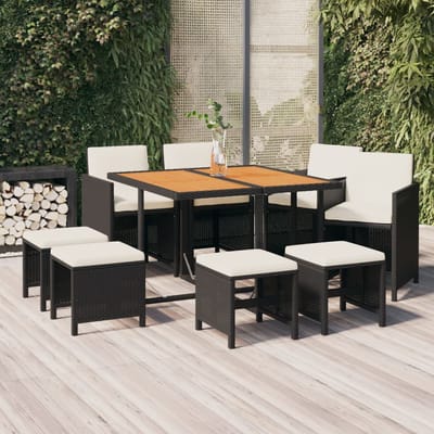vidaXL - 9-delige - Tuinset - met - kussens - poly - rattan - zwart