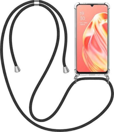 Telefoonhoesje Geschikt voor Oppo A91 met Koord en Stootrand - TPU Backcover Shockproof met Lanyard - Smartphonica geschikt voor Oppo A91