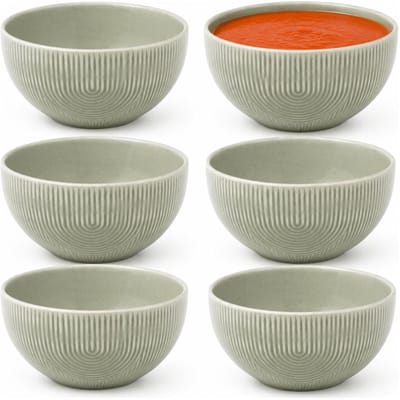 Secret de Gourmet Soepkommen Memphis - 6x - D14 cm - 600 ml - groen - keramiek - schaaltjes - kommetjes - stapelbaar
