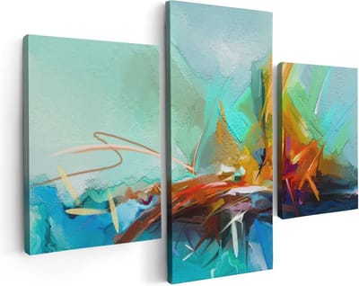 Artaza Canvas Schilderij Drieluik Abstracte Kunst - Kampvuur - 90x60 cm - Wanddecoratie Woonkamer - Schilderijen - Muurdecoratie