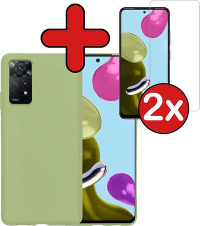 Hoesje - Met 2x Screenprotector - Geschikt voor Xiaomi Redmi Note 11 - Sterk & Shockproof - Telefoon Hoes - Back Cover - Siliconen Case - Telefoonhoes - Groen