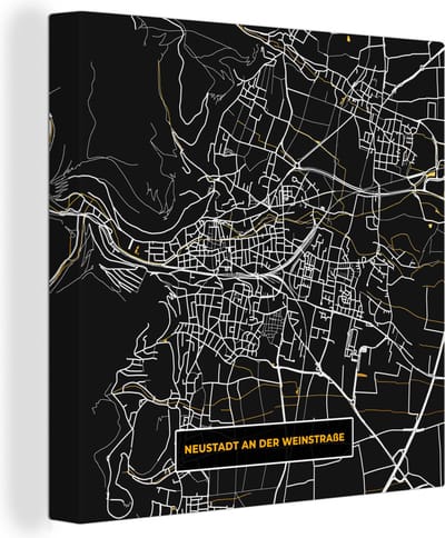 Canvas Schilderij Duitsland – Black and Gold – Neustadt an der Weinstraße – Stadskaart – Kaart – Plattegrond - 20x20 cm - Wanddecoratie