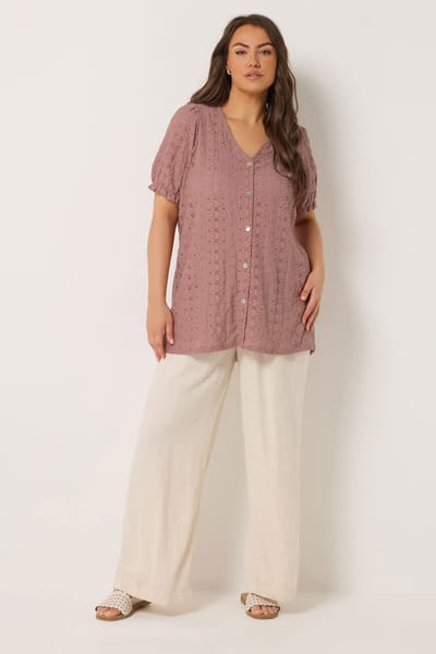 Yours Roze Blouse Met Broderie Anglaise Size 42