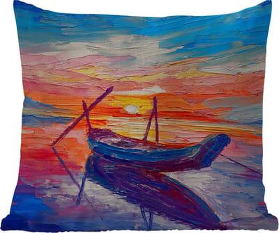 Tuinkussen - Schilderij - Boot - Olieverf - Water - 40x40 cm - Weerbestendig