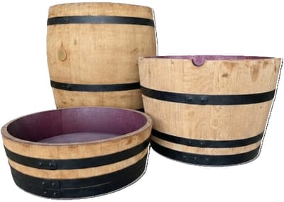 Set van 3 houten bloembakken - wijnvaten 225L - 3/4, 1/2 en 1/4 vaten - plantenbak - decoratie