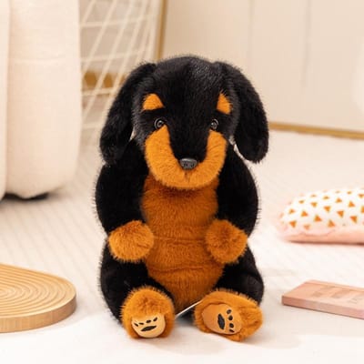 Une pièce 45cm Peluche Chien Oreilles Géantes Cheveux Moelleux Peluches Chiot Rottweiler Peluche Chien Basset Hound Jouets pour Enfants Cadeau d'Anniversaire pour Elle about 40-45cm black