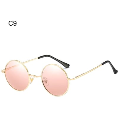 Gepolariseerde kleine ronde zonnebril Retro kleurrijke metalen punk tinten UV400 bescherming Brillen voor mannen en vrouwen C9 beige