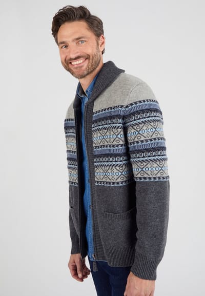 Damart - Cardigan met rits in jacquardtricot, wolmix - Heren - Grijs - (86-93) S