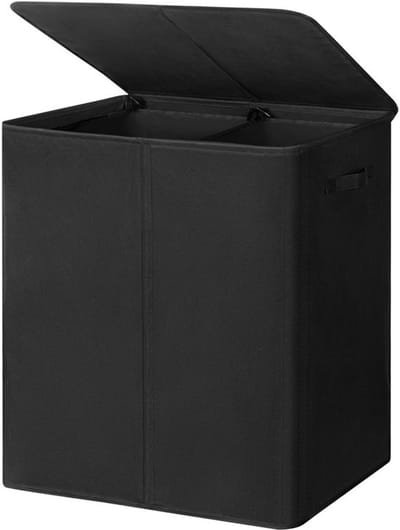 Allecto - Wasmand - 180 Liter - Dubbele wasmand met deksel - Zwart