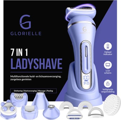 Glorielle® 7-in-1 Ladyshaves voor Vrouwen - Elektrisch Scheerapparaat - Epileerapparaat Dames - Bikini Trimmer - 7 Opzetstukken & Oplaadbaar - Schaamhaar & Gezichtsontharing - Wenkbrauw & Gezichtsepilator Vrouw - Bikinilijn & Intieme zone Scheren