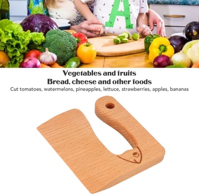 Dailygoods- Keukenmessen Ergonomisch - Houten Snijders - Veilig voor Kinderen - Geschikt voor Groenten en Fruit - Natuurlijk Beukenhout - Verbeter Cognitieve Vaardigheden - Speelgoedmes