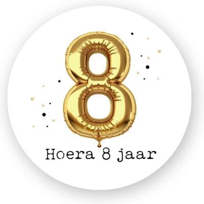 25x Traktatiestickers Folieballon 8 Jaar - Verjaardag stickers - Gold - Folie Ballon - Sluitstickers - Kinderfeest Traktatie - Uitdelen - Uitdeeltraktatie - Traktatiestickers Pimp Studio