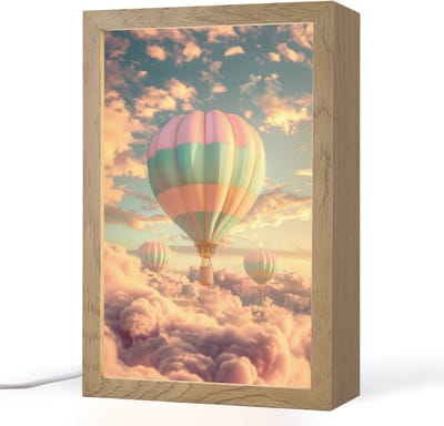Nachtlampje 20x30 cm - Kinder lampje - Luchtballon - Dromen - Wolken - Lucht - Tafellamp kinderkamer - Slaapkamer lamp - Bedlamp kinderen - Kinderlampje stopcontact - Wandlamp babykamer - Nachtlampjes