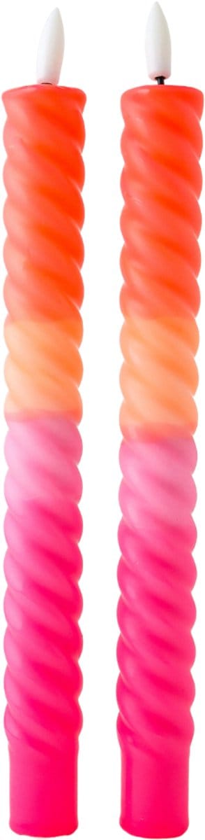 LED Dinerkaarsen Oranje Roze met Kleurverloop Gedraaid - Set van 2 - Incl. Batterij - Aifcandles