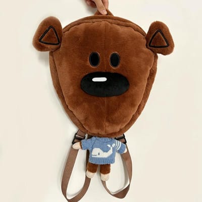 Schattige Mr Bean Teddybeer Pluche Rugzak Cartoon Pop Dubbele Schouder Schooltas Zachte Pluizige Mini Dagrugzak Lief brown