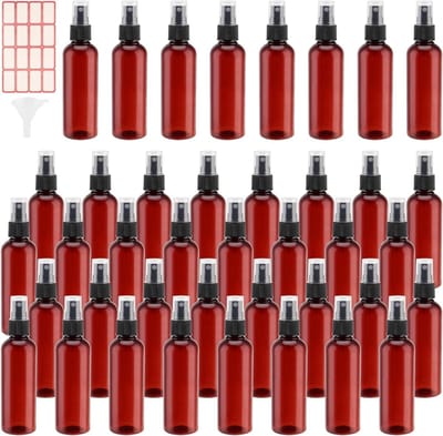 Set van 40 stuks 100ml bruine sprayflessen, herbruikbare plastic sprayflessen met trechter en etiketten voor reizen en opslag