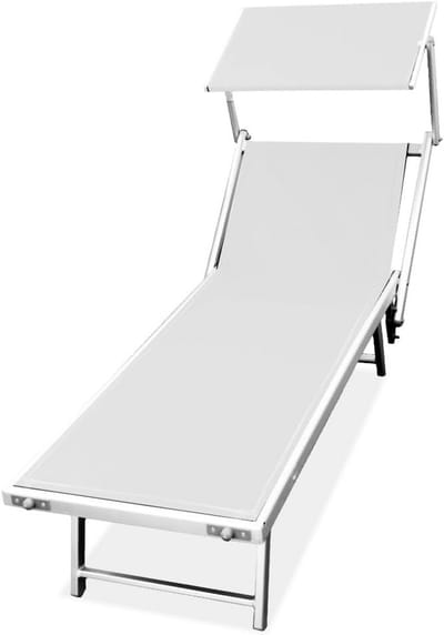 Strandstoel Aluminium - Loungestoel Ligbed - Buiten Ontspannen - Verstelbaar Zonnedak - 190x70cm - Wit