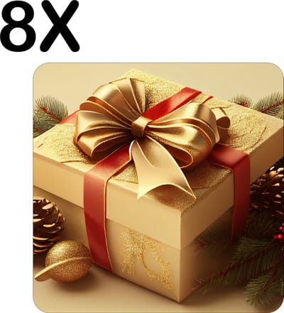 Luxe Placemat - Licht Gouden Cadeau met Decoratie - Set van 8 Placemats - 50x50 cm - 2 mm dik Vinyl - Anti Slip - Afneembaar
