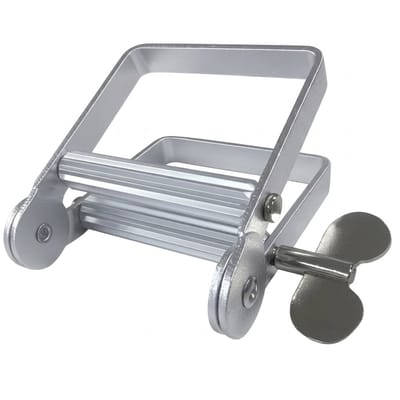 Zilverkleurige metalen tubeknijper met roller en draaimechanisme voor dames en heren – tube squeezer voor tandpasta verf en cosmetica knijper hulpmiddel herbruikbaar stevig ontwerp