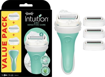 Wilkinson Sword Intuition 2-in-1 Sensitive Care Scheersysteem Voordeelverpakking - 1x scheerhandvat + 3x navulmesjes