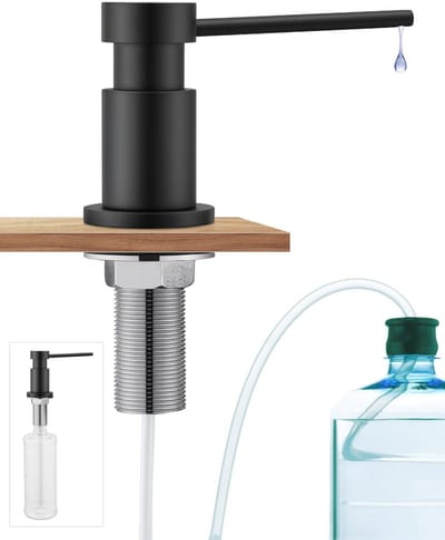 Zwart keuken, vaatwasmiddeldispenser inbouw met roestvrij stalen moeren, zeepdispenser roestvrij staal met 300 ml fles en 1,25 m verlengslang, zeepdispenser van koper, mat zwart