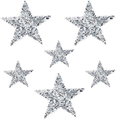 Star patches set van 6 - transparante strass - zilver - voor kleding en accessoires - ShopVlot