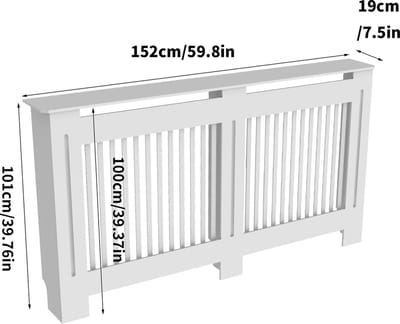 Eszenzics™ Slanke Radiatorombouw - Model Verticaal L - Stabiele MDF uitvoering - Decoratief wit - Plintuitsparing - 101x152x19 cm