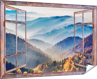 Gards Tuinposter Doorkijk Heuvel Landschap van het Zwarte Wout Bos - 180x120 cm - Tuindoek - Tuindecoratie - Wanddecoratie buiten - Tuinschilderij