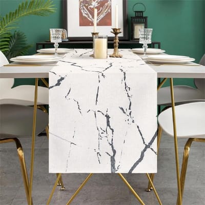 Tafelloper Moderne Lente Tafelloper Linnen Woonkamer Abstracte Kunst Wit Marmer Grijze Textuur Rustieke Tafelloper voor Bruiloft Eettafel Feest Salontafel Boerderij 40 x 140 cm