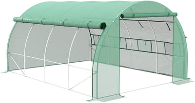 REDOM - Tunnelkas - Met Ritsdeur En 8 Ramen - Voor Tuin - Staal - Groen - 3,97 X 3 X 2 M