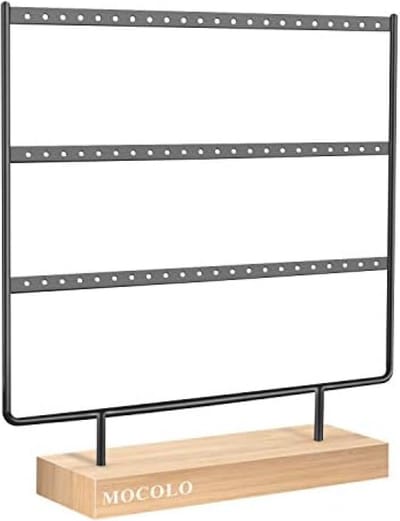 Oorbel Organiser, Oorbel Display Stand, Oorbel Houder voor Hangende Oorbellen (66 Gaten & 3 Lagen), Hout