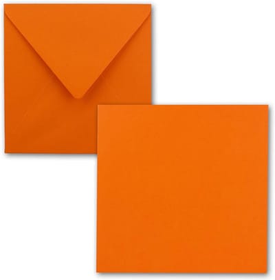 25 Vierkante Wenskaarten met Enveloppen 15x15 cm Zware Kwaliteit Oranje