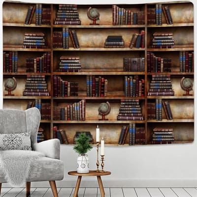 Retro Boekenplank Wijnkast 3d Wandtapijt Kunst Muur Hangende Hoes Bedsprei Gooi Thuis Slaapkamer Decor Mysterieuze Bibliotheek 150x130CM